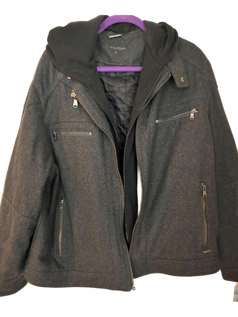 Calvin Klein Men's XL Gray Wool Blend Hooded Jacket